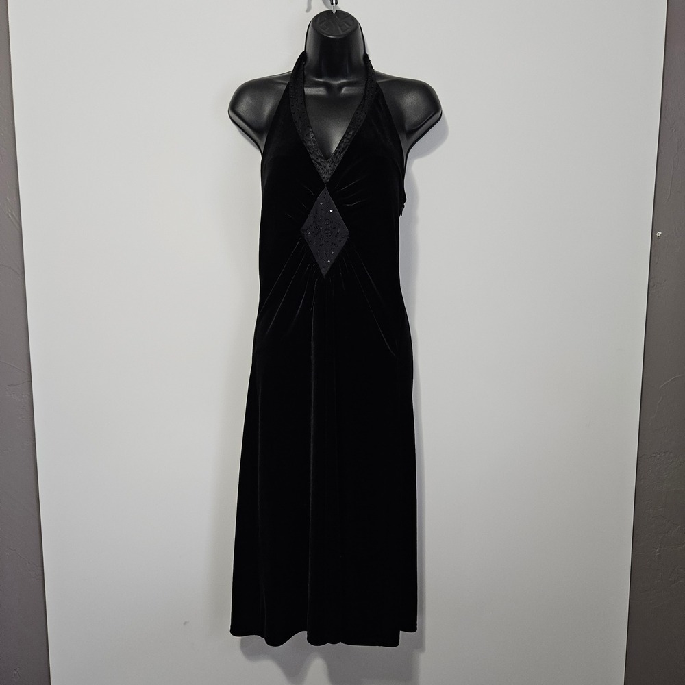 Sangria Velvet Halter Sequin Midi Dress 8 Babydoll Y2K 90s Whimsigoth Statement
